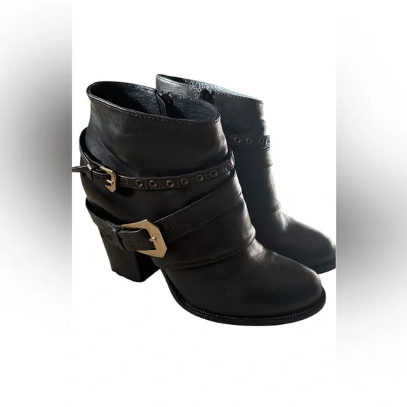 PRIMADONNA Italian Black Leather Ankle Boots with Gold Buckle - Picture 1 of 5